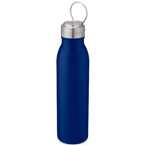 Blaue Edelstahl-Sportflasche 700 ml mit Metallschlaufe, individuell gestaltbar, von Signalshop.de Werbegeschenke.