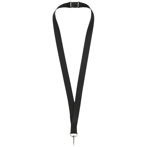 Schwarzes Lago Lanyard mit Sicherheitsverschluss, individuell gestaltbar, erhältlich bei Signalshop.de für Werbeartikel, Werbegeschenke, Werbemittel, Giveaways.