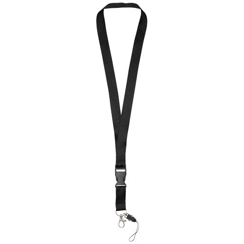 Schwarzes Sagan Lanyard mit abnehmbarer Schnalle und Handyband, individuell bedruckbar, von Signalshop.de. Werbeartikel, Werbegeschenke, Werbemittel, Giveaway.