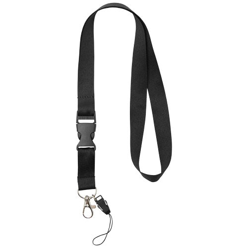 Schwarzes Sagan Lanyard mit abnehmbarer Schnalle, Handyband, individuell bedruckbar von Signalshop.de. Werbeartikel.