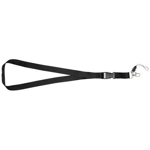 Schwarzes Sagan Lanyard mit abnehmbarer Schnalle und Handyband, individualisierbar, Signalshop.de Werbeartikel.