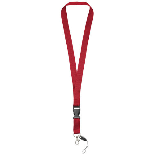 Rotes Sagan Lanyard mit abnehmbarer Schnalle und Handyband, individuell gestaltbar, Signalshop.de Werbeartikel.