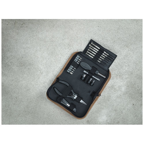 Spike 24-teiliges Werkzeugset aus recyceltem Kunststoff in Korketui, individuell gestaltbar, Signalshop.de Werbeartikel