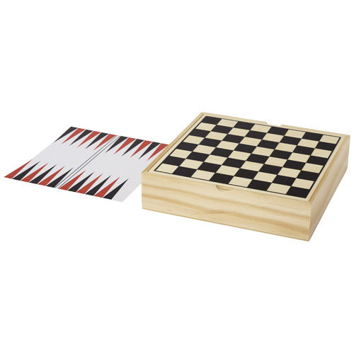 Monte-carlo Brettspielset aus Holz mit Schachbrett, Backgammon, Signalshop.de Werbeartikel individuell bedruckbar.