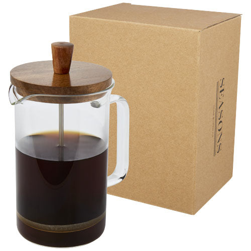 Ivorie 600 ml French Press Kaffeebereiter aus Glas mit Holzdeckel, individuell gestaltbar, Signalshop.de Werbeartikel.