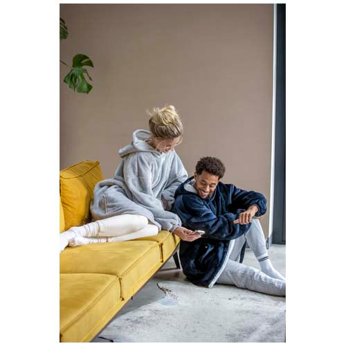 Denali GRS Hoodie-Decke in Grau und Blau, recyceltes Material, individuell mit Logo gestaltbar bei Signalshop.de, Werbeartikel; Werbegeschenke; Werbemittel; Giveaway.