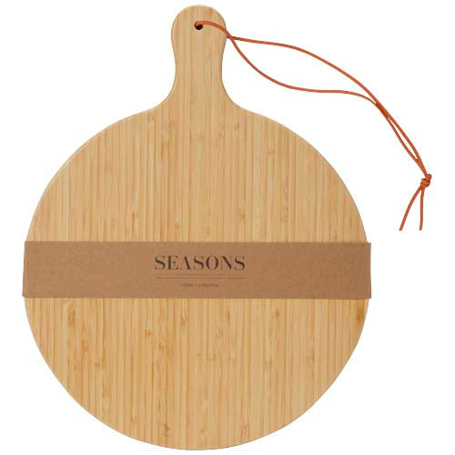 Rundes Bambus-Schneidebrett von Delys, individuell mit Logo gestaltbar, nachhaltig, bei Signalshop.de, Werbeartikel.