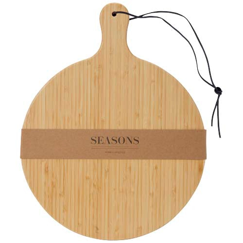 Rundes Bambus-Schneidebrett von Signalshop.de, individuell gestaltbar, ideal als Werbeartikel oder Giveaway.