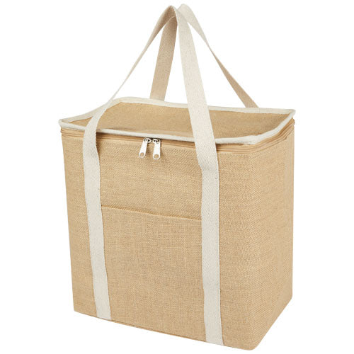 Juta Kühltragetasche 19 L aus 300 g/m² Jute, beige, individuell mit Logo bedruckbar, bei Signalshop.de Werbeartikel.