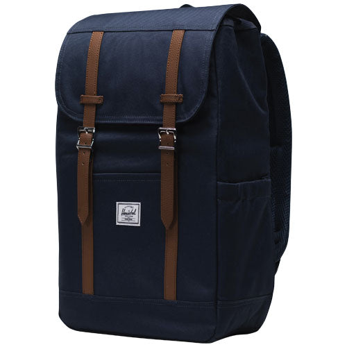 Herschel Retreat recycelter Laptop-Rucksack 23 L in Dunkelblau mit braunen Riemen, individuell gestaltbar, Signalshop.de Werbeartikel