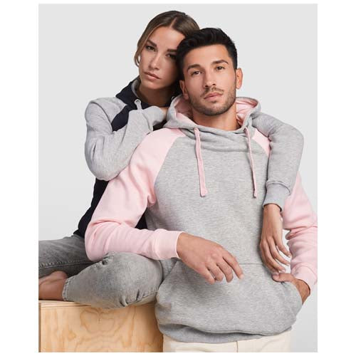 Zweifarbiger Kapuzenpullover Unisex in Grau und Rosa von Roly, individualisierbar mit Logo bei Signalshop.de, Werbeartikel, Werbegeschenke, Werbemittel, Giveaway.