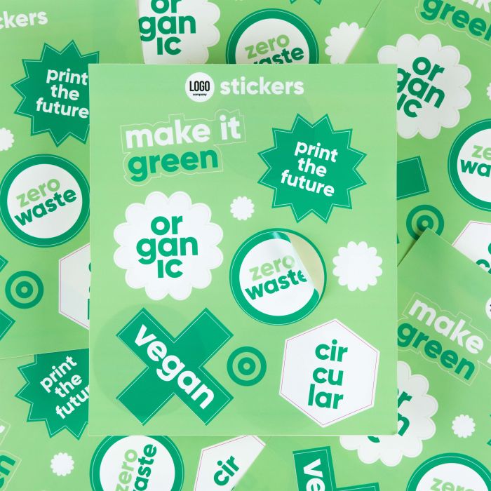 Grüner Aufkleberbogen von Signalshop.de, individuell gestaltbar, ideal als Werbeartikel, Werbegeschenk.