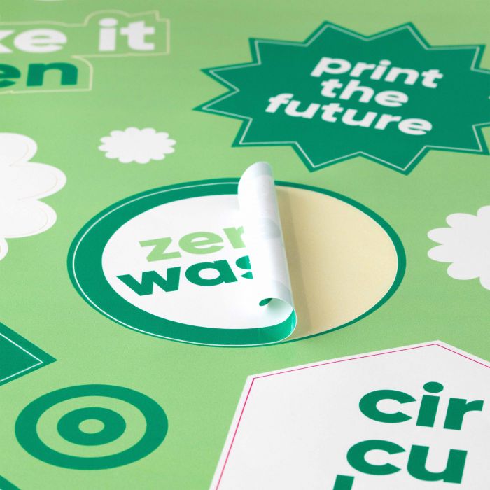 Grüner Aufkleberbogen von Signalshop.de, individuell bedruckbar. Ideal für Werbeartikel, Werbegeschenke.