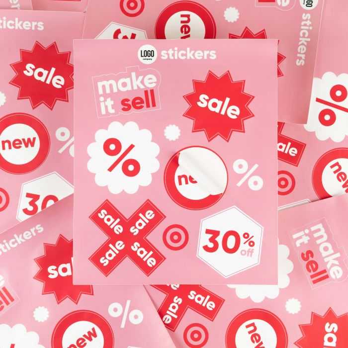 Aufkleberbogen in Rot und Weiß, individuell bedruckbar mit Logos, von Signalshop.de; Werbeartikel, Werbegeschenke.