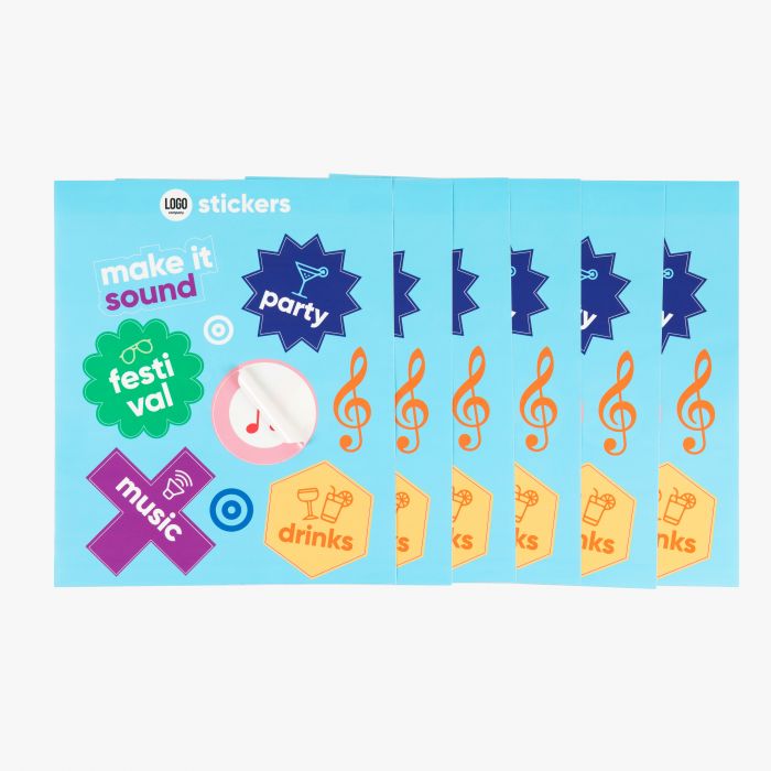 Aufkleberbogen mit bunten Designs, individuell gestaltbar, von Signalshop.de; Werbeartikel, Werbegeschenke, Werbemittel, Giveaway.