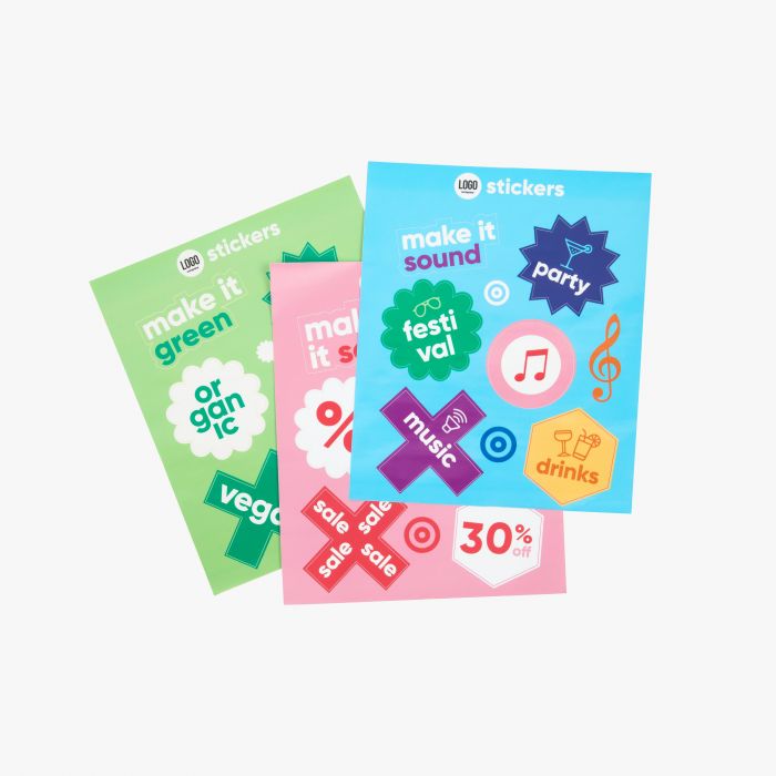 Aufkleberbogen mit bunten, individuell gestaltbaren Motiven, Werbeartikel von Signalshop.de.