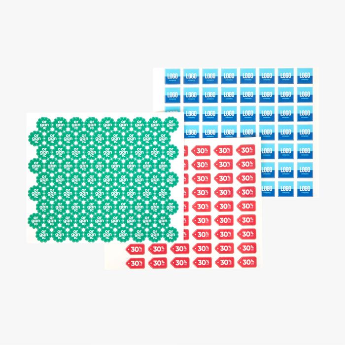 Aufkleberbogen mit bunten, individuell gestaltbaren Logos von Signalshop.de, ideal als Werbeartikel, Werbegeschenke.