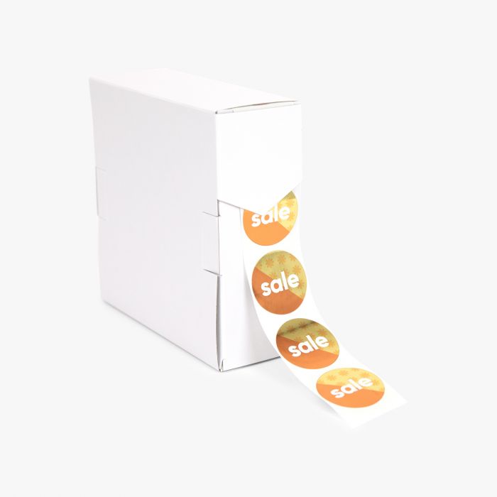 Runde Aufkleber auf Rolle aus Papier, mit "sale"-Motiv, individuell bedruckbar von Signalshop.de, Werbeartikel.
