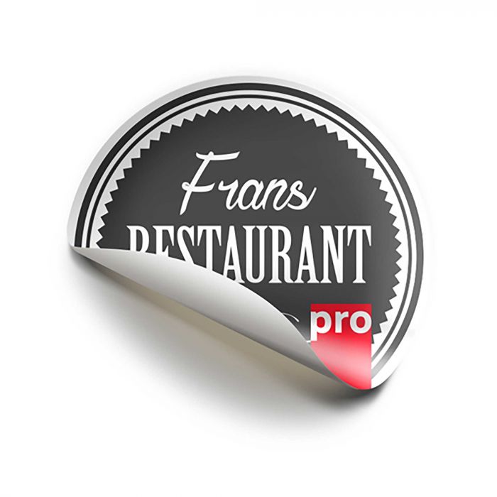 Runder Vinylaufkleber mit "Frans Restaurant" Logo, individuell gestaltbar, von Signalshop.de, Werbeartikel.