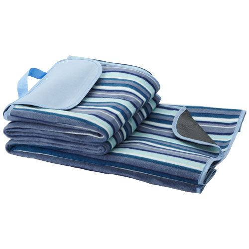 Riviera wasserabweisende Picknickdecke mit blauen Streifen, individuell gestaltbar, Signalshop.de Werbeartikel