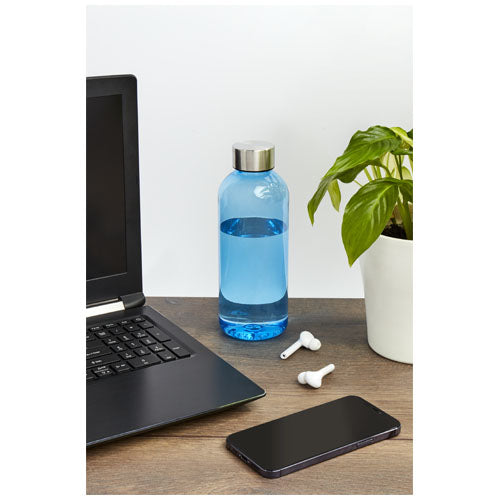 Blaue Spring 600 ml Trinkflasche aus Kunststoff mit silbernem Deckel, individuell bedruckbar bei Signalshop.de, Werbeartikel.