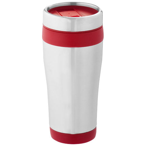 Elwood 410 ml Isolierbecher aus Edelstahl mit rotem Deckel, individuell bedruckbar bei Signalshop.de, Werbeartikel, Werbegeschenke, Werbemittel, Giveaway.