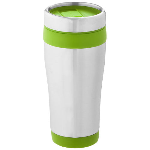 Elwood 410 ml Isolierbecher aus Edelstahl mit grünem Akzent, individuell bedruckbar, Signalshop.de Werbeartikel.