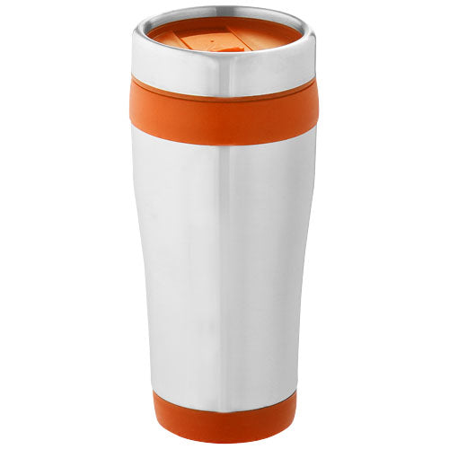 Elwood 410 ml Isolierbecher aus Edelstahl mit orangefarbenen Akzenten, individuell gestaltbar bei Signalshop.de. Werbeartikel, Werbegeschenke, Werbemittel, Giveaway.