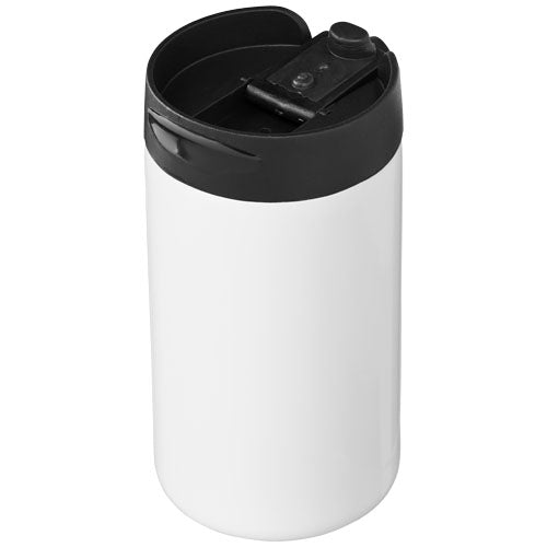 Mojave 250 ml Isolierbecher aus Metall, weiß mit schwarzem Deckel, individuell mit Logo bedruckbar, Signalshop.de Werbeartikel