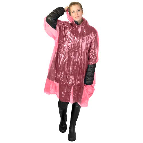 Ziva Einweg Regenponcho in Pink, individuell bedruckbar mit Logo, erhältlich bei Signalshop.de, Werbeartikel.