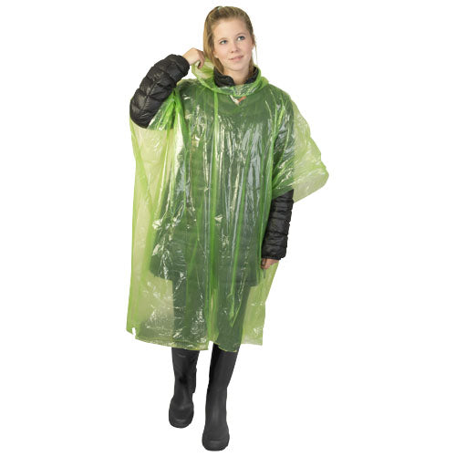 Grüner Ziva Einweg-Regenponcho mit Hülle, transparent, individuell bedruckbar, Signalshop.de Werbeartikel