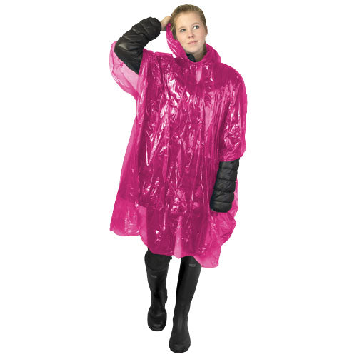 Ziva Einweg Regenponcho in Pink, individuell bedruckbar, ideal für Werbeartikel bei Signalshop.de.