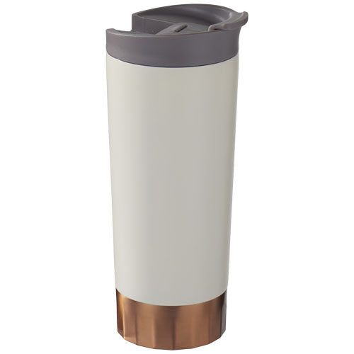 Peeta 500 ml Kupfer-Vakuum Isolierbecher in Weiß mit braunem Deckel, individuell gestaltbar auf Signalshop.de, Werbeartikel, Werbegeschenke, Werbemittel, Giveaway.
