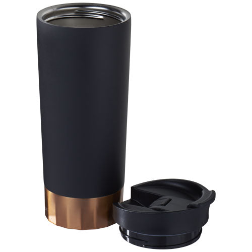 Schwarzer, kupferfarbener Peeta 500 ml Isolierbecher von Signalshop.de, individuell bedruckbar, idealer Werbeartikel.