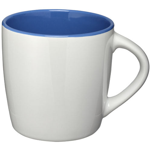 Weiße Keramiktasse Aztec 340 ml mit blauem Inneren, individuell bedruckbar, erhältlich bei Signalshop.de als Werbeartikel