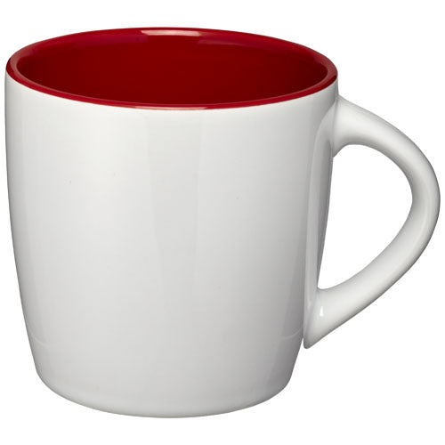 Weiße Aztec 340 ml Keramiktasse mit rotem Inneren, individuell gestaltbar bei Signalshop.de für Werbeartikel.