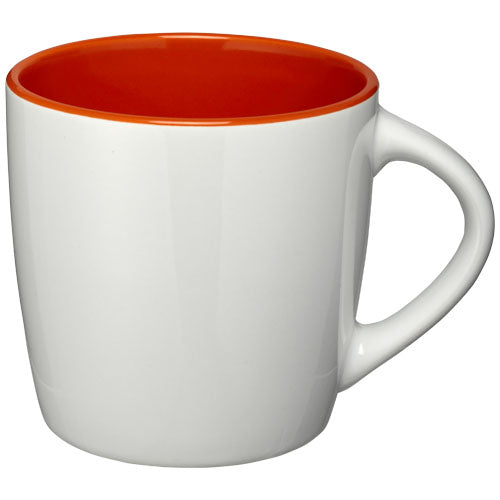 Weiße Aztec 340 ml Keramiktasse mit oranger Innenseite, individuell bedruckbar bei Signalshop.de; Werbeartikel, Werbegeschenke, Werbemittel, Giveaway.