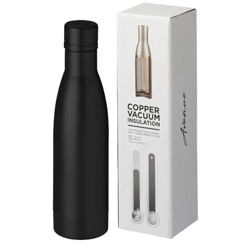Schwarze Vasa 500 ml Kupfer-Vakuum Trinkflasche mit Verpackung, individuell bedruckbar, von Signalshop.de, Werbeartikel.