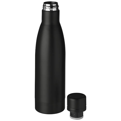 Schwarze Vasa 500 ml Kupfer-Vakuum Trinkflasche mit abnehmbarem Deckel, individuell bedruckbar, Werbeartikel bei Signalshop.de.