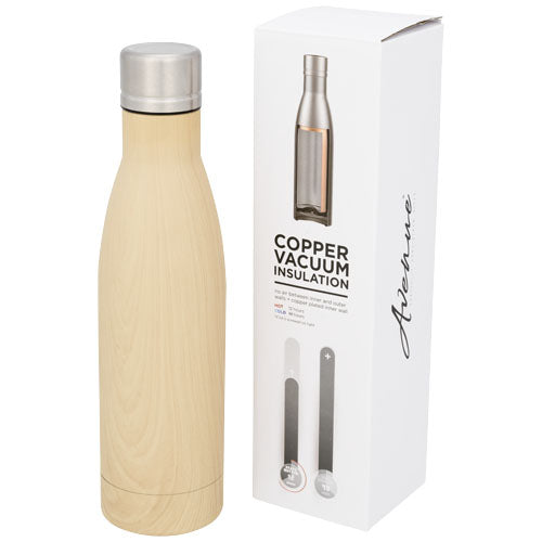 Vasa Kupfer-Vakuum Isolierflasche in Holzoptik, 500 ml, individuell mit Logo bei Signalshop.de gestaltbar, ideal als Werbeartikel, Werbegeschenke, Werbemittel, Giveaway.