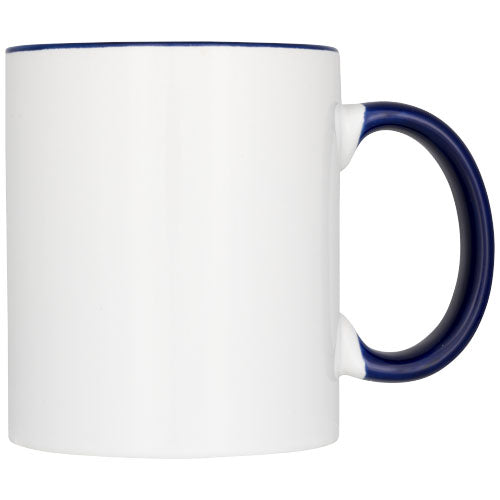 Weiße Pix 330 ml Keramik-Tasse mit blauem Rand und Henkel, individuell bedruckbar, von Signalshop.de als Werbeartikel.