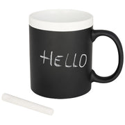 Schwarze Chalk-write 330 ml Keramiktasse mit Kreide, individualisierbar, erhältlich bei Signalshop.de für Werbeartikel und Giveaways.