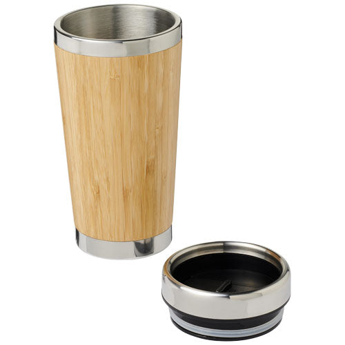 Bambus 450 ml Becher mit Edelstahlrand, individuell bedruckbar, von Signalshop.de; Werbeartikel, Werbegeschenke.