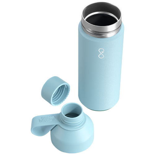 Blaue Ocean Bottle 500 ml Isolierflasche aus recyceltem Material, individuell bedruckbar, Signalshop.de Werbeartikel.