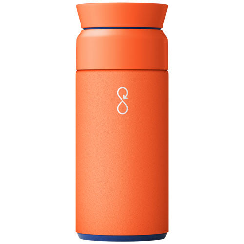 Orange Ocean Bottle 350 ml Flasche, isoliert, recyceltes Material, individuell mit Logo gestaltbar, Signalshop.de Werbeartikel.
