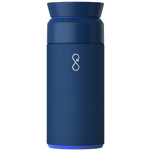Blaue Ocean Bottle 350 ml Isolierflasche mit Logo, nachhaltig und recycelt, bei Signalshop.de Werbeartikel.