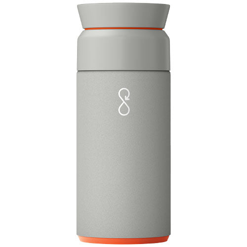 Graue Ocean Bottle 350 ml Isolierflasche, individuell mit Logo bedruckt, von Signalshop.de; nachhaltig, recycelt.