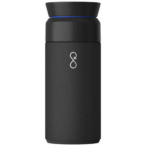 Schwarze Ocean Bottle 350 ml Isolierflasche aus recyceltem Material, individuell bedruckbar, Signalshop.de Werbeartikel.
