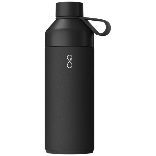 Schwarze Big Ocean Bottle 1 L, vakuumisolierte Trinkflasche, nachhaltig, individuell gestaltbar, Signalshop.de Werbeartikel.