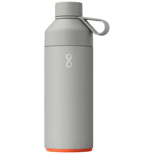 Graue Ocean Bottle 1 L Trinkflasche, vakuumisoliert, mit Logo, individuell gestaltbar, von Signalshop.de, nachhaltiger Werbeartikel.